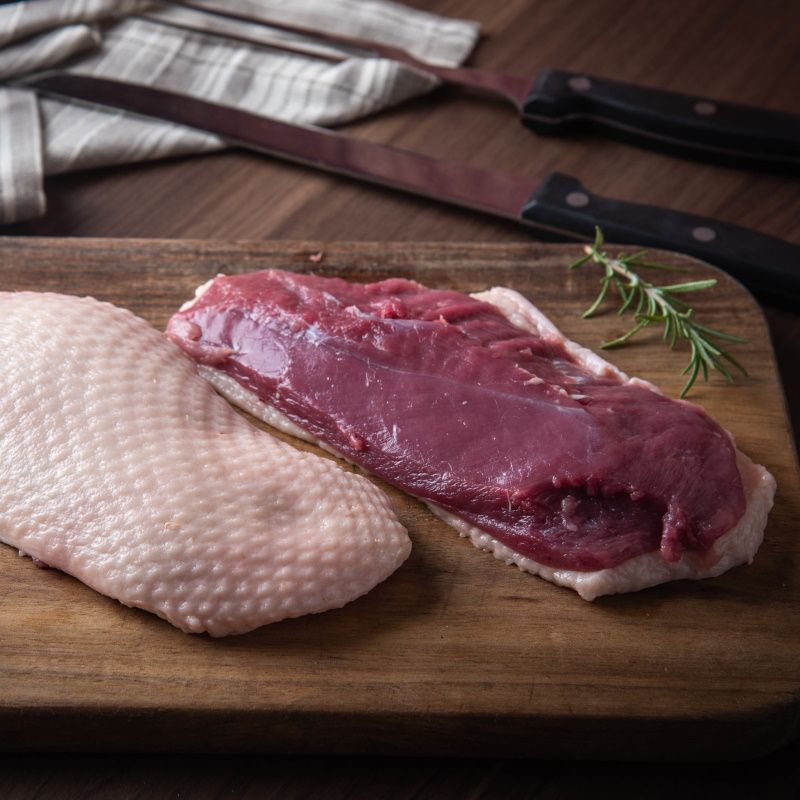 Raw Duck Breast Meat On Cutting Board